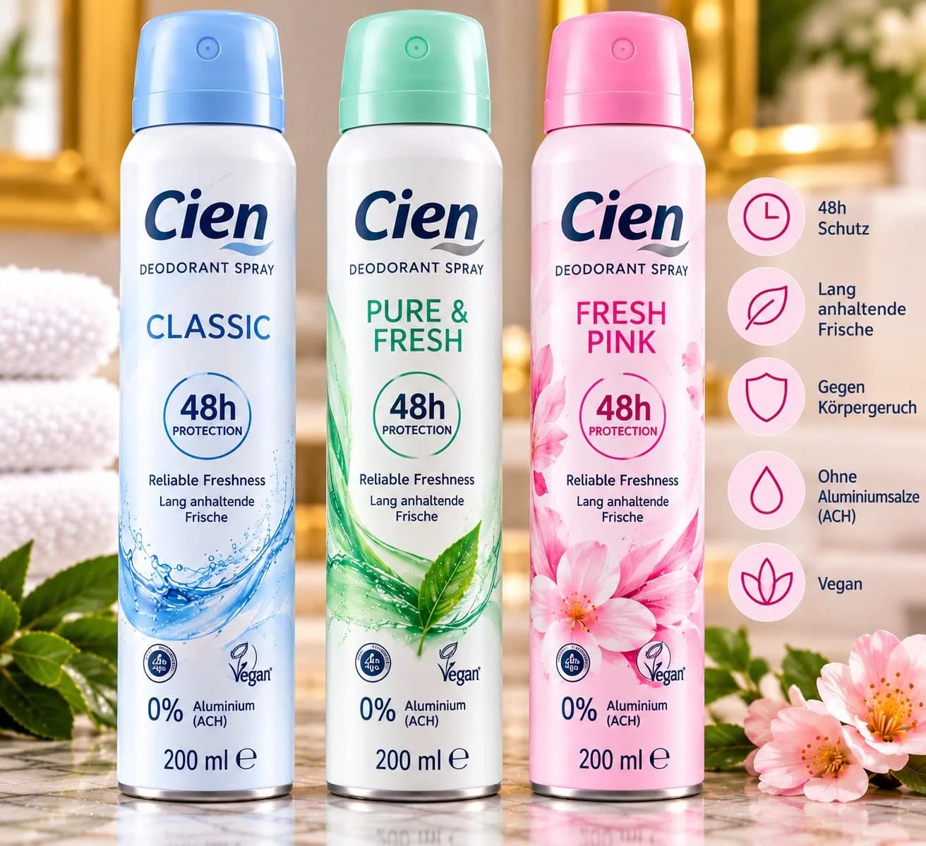 Cien deodorant sprays: Classic, Pure & Fresh, Fresh Pink